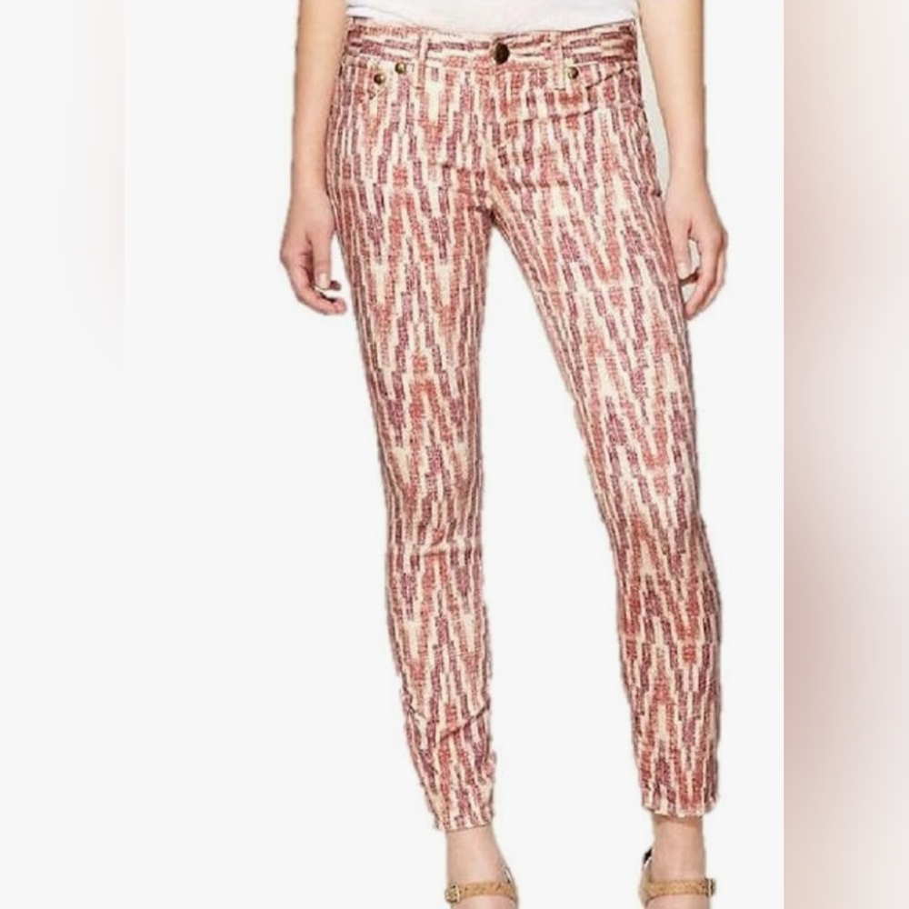 Free People Women's Ikat Skinny Pants Size 26 Multicolor Stretch Button Zipper